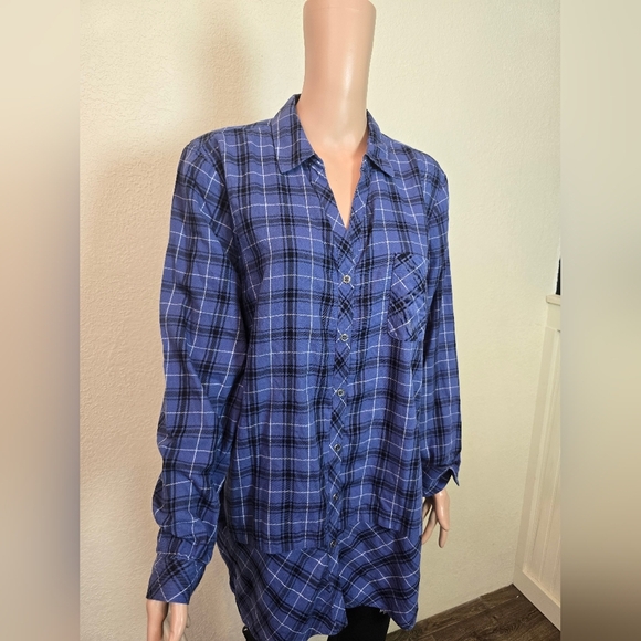 J. Jill Womens Medium Size Xl Blue & Black Plaid Button Up Shirt 100 % Cotton - Picture 4 of 10